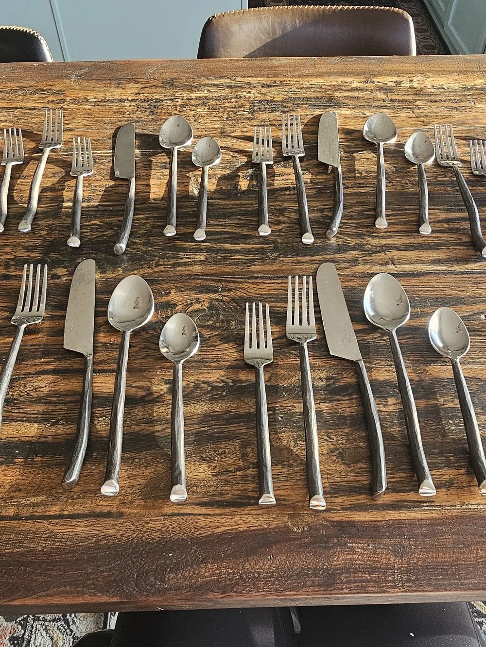 Stainless Steel Twig Flatware Set - Brushed Silver Dinner Forks, Knives & Spoons